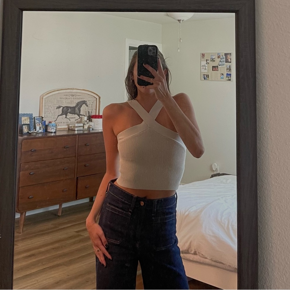 Cream Cross-Front Halter Top